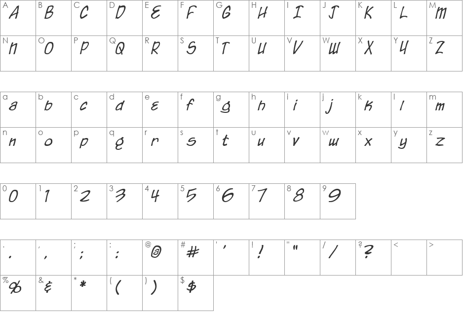 Pappas Tie font character map preview