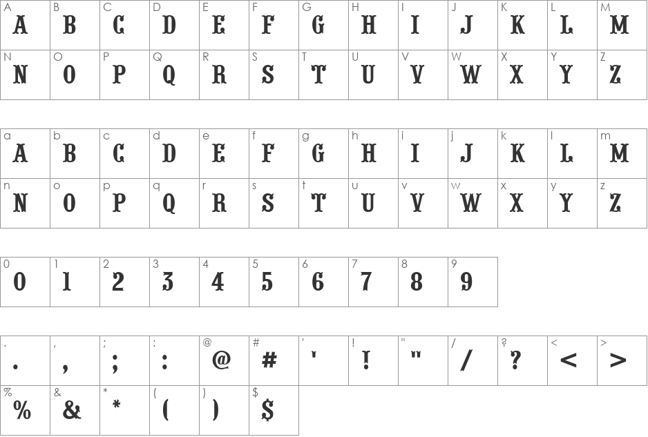 a_PresentumNr font character map preview