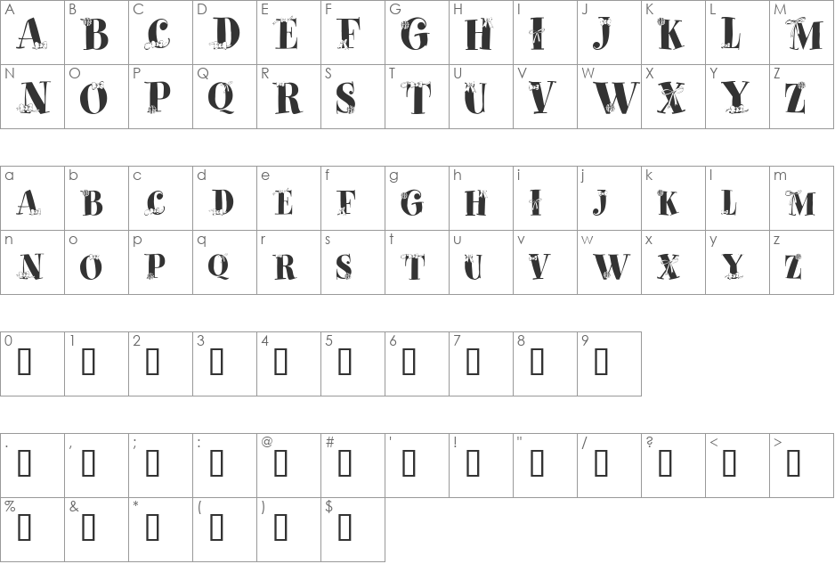 Paquet Cadeaux font character map preview
