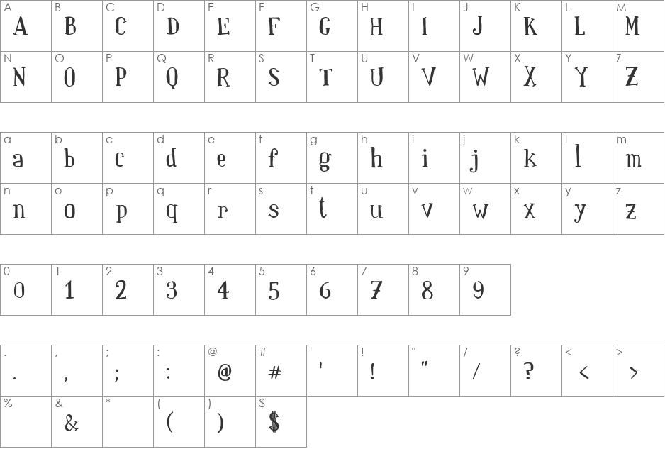 Paqui font character map preview