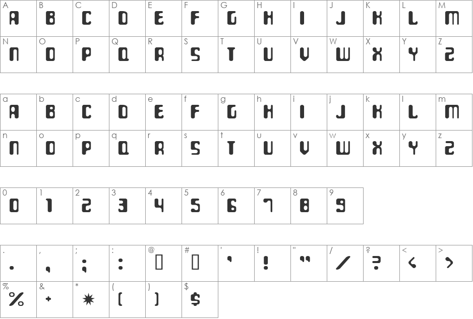 ParaAminobenzoic font character map preview