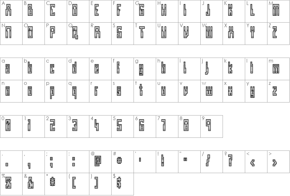 Parachute font character map preview