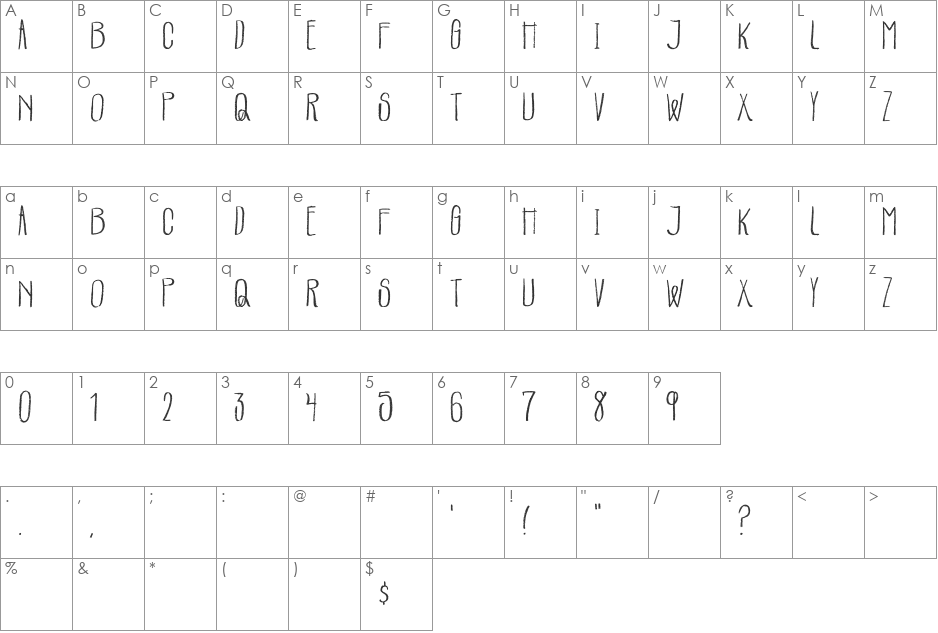 Parachutes font character map preview