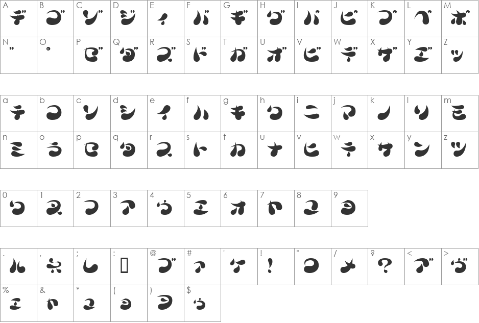 Parade20K font character map preview