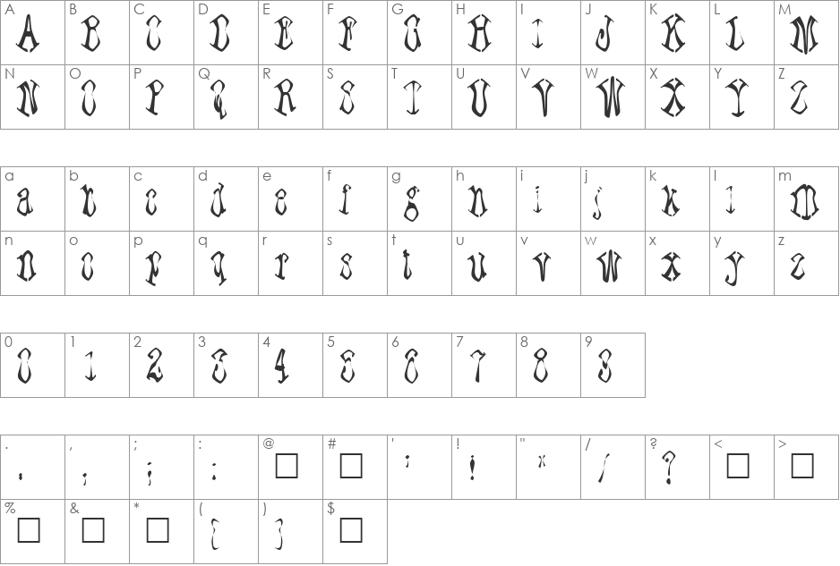 Paraffin font character map preview