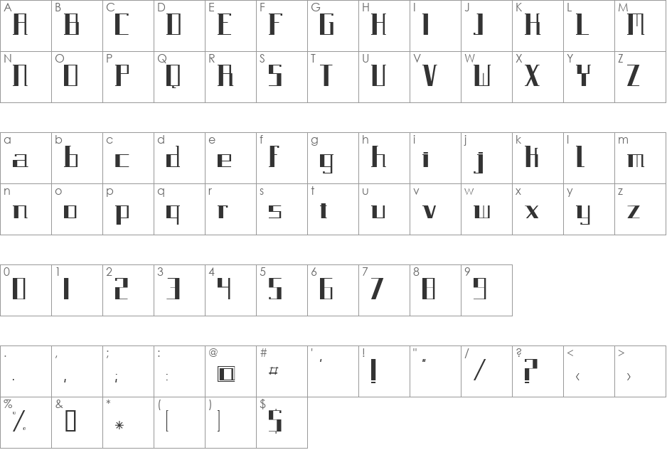 Paralela font character map preview