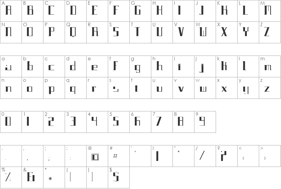 Paralela font character map preview