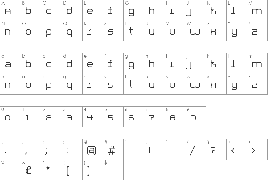 Parallello font character map preview