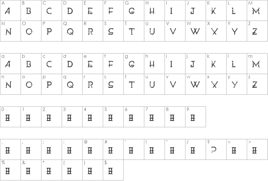 Paralyzed sky and moon font character map preview