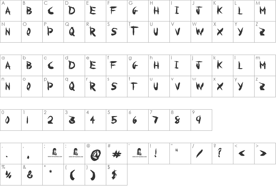 Paranoia font character map preview