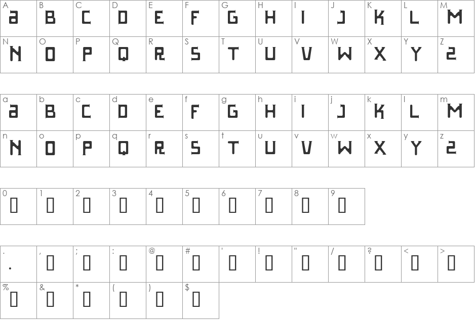 Parasight font character map preview