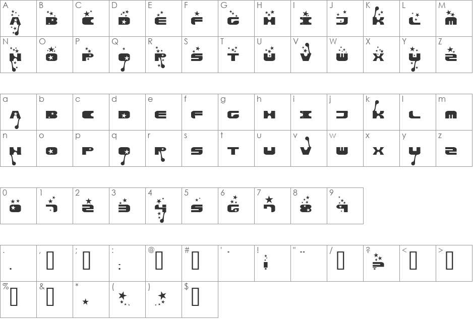 Parasol font character map preview