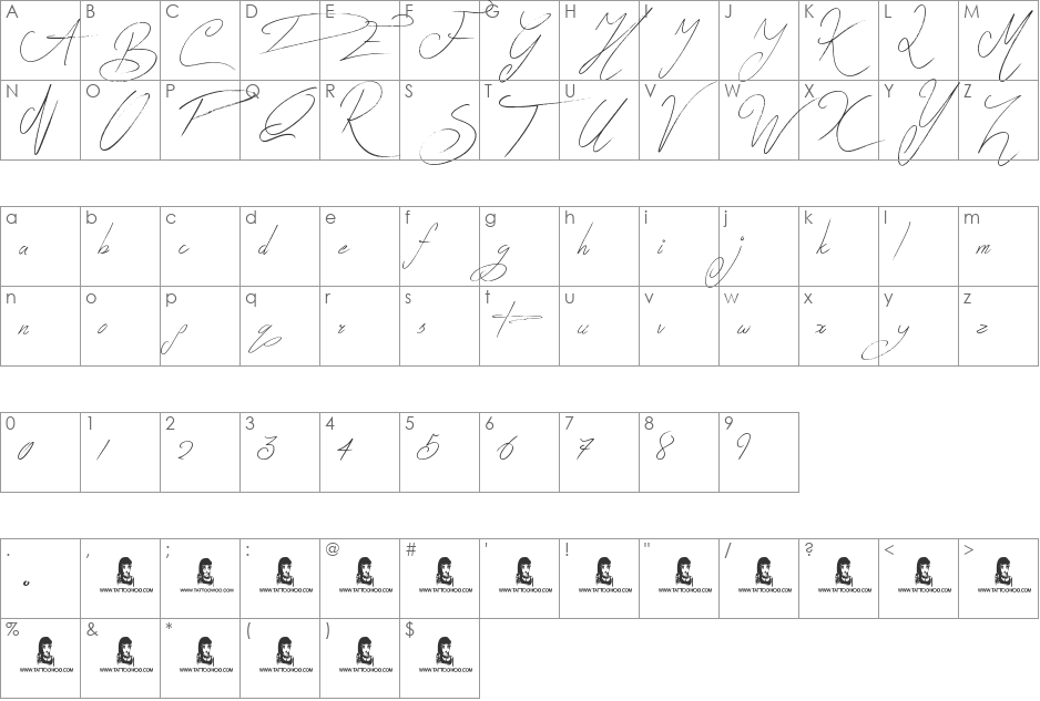 Parent Assignment font character map preview