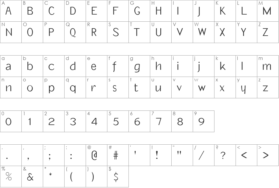 Paresis font character map preview