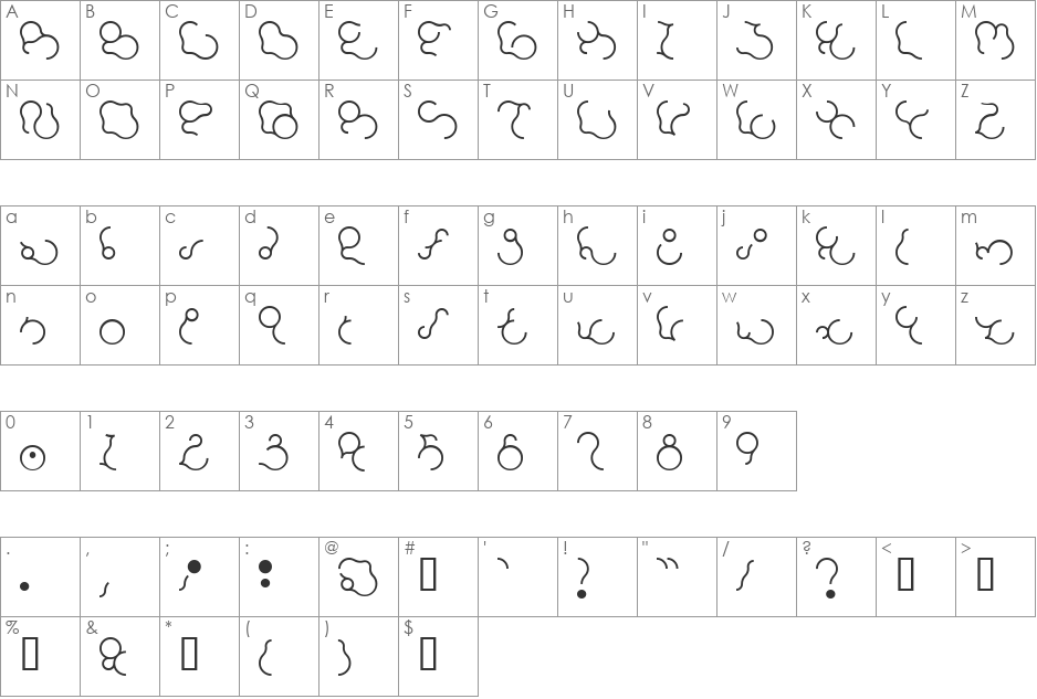 Paresser font character map preview