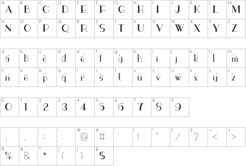 ParismatchBright font character map preview