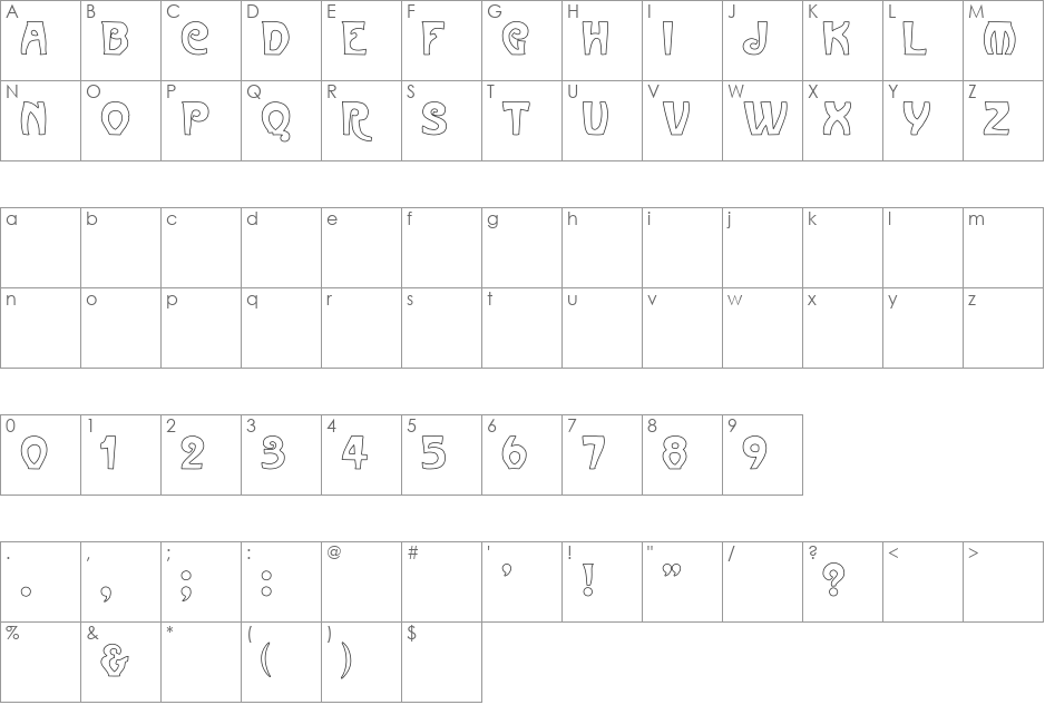ParisMetro Hollow font character map preview
