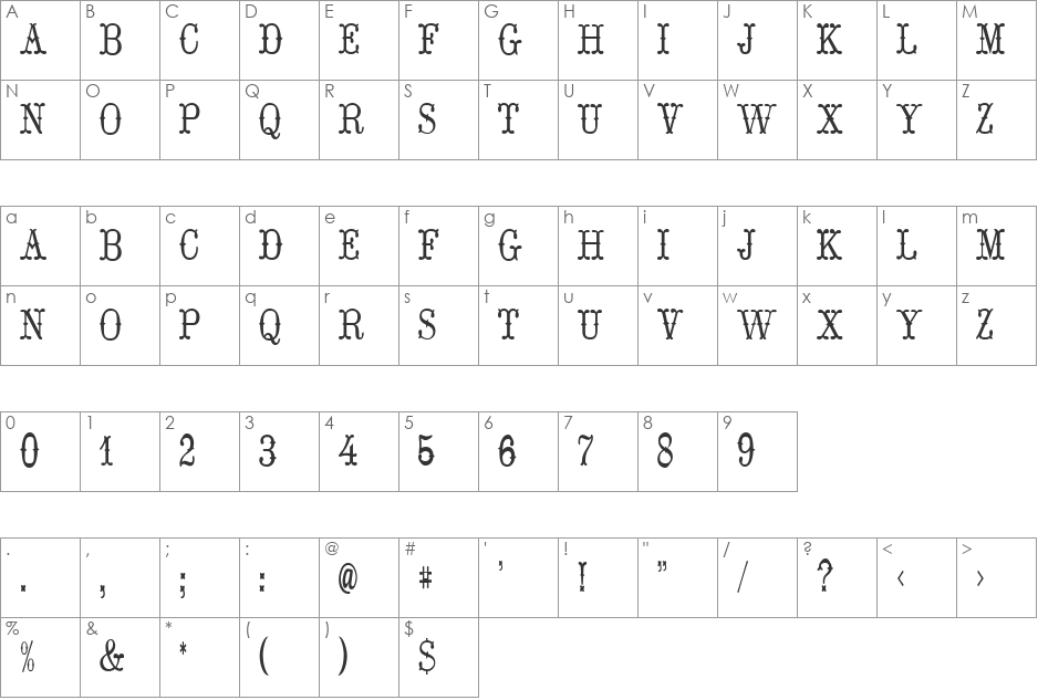 Parizhel font character map preview