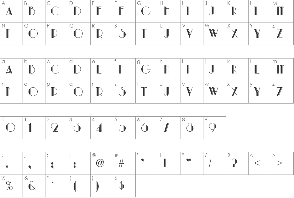 Park Lane NF font character map preview