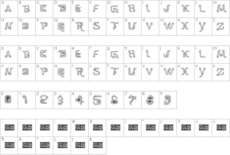 Park Tech CG font character map preview