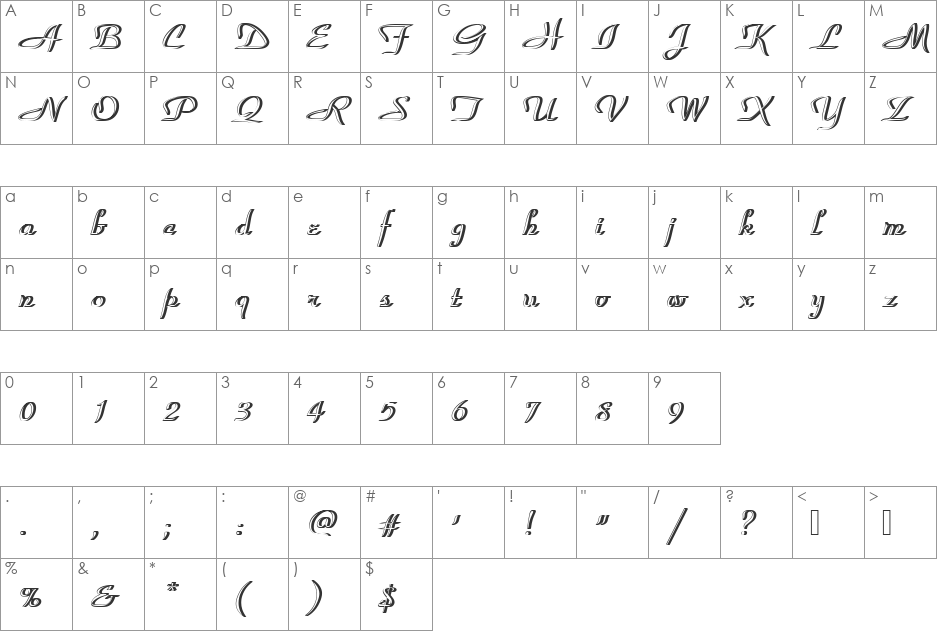 ParkAveDRe1 font character map preview