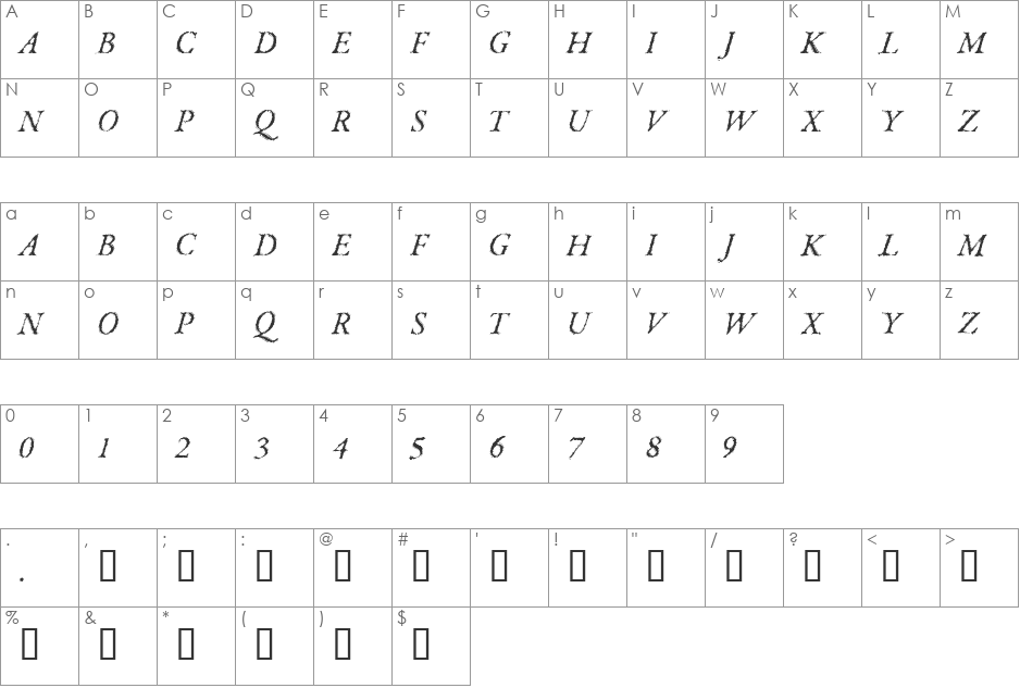 Parkinson font character map preview