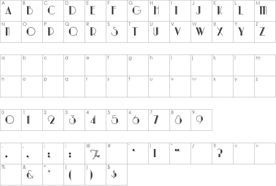 ParkLane font character map preview