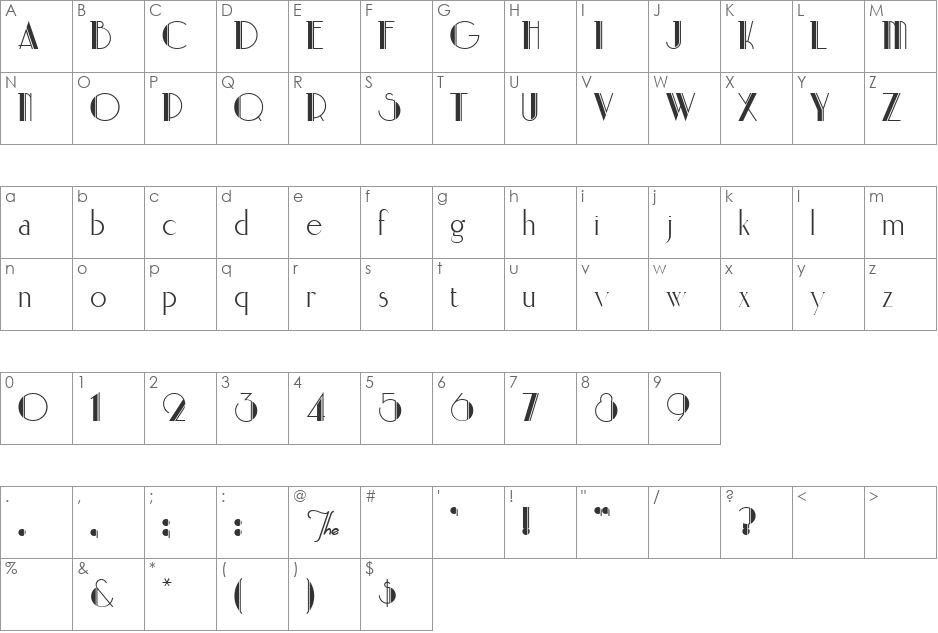 ParkLane Revised font character map preview