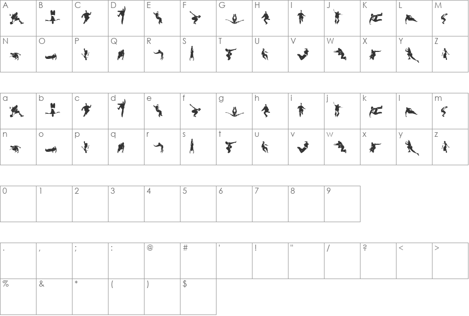 Parkour font character map preview