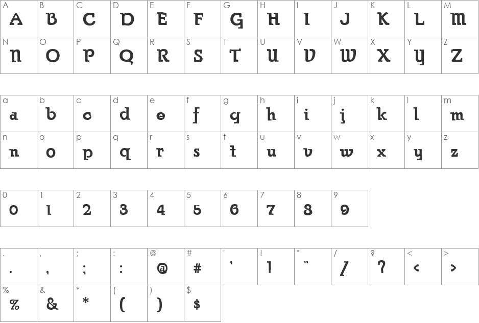 Parsons font character map preview