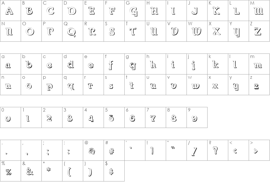Parsons Shadow font character map preview