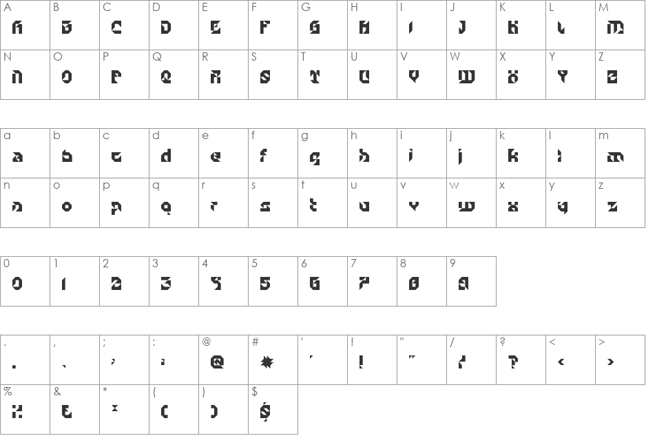 Particulator II font character map preview
