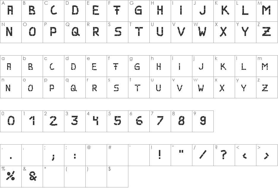 Parts font character map preview