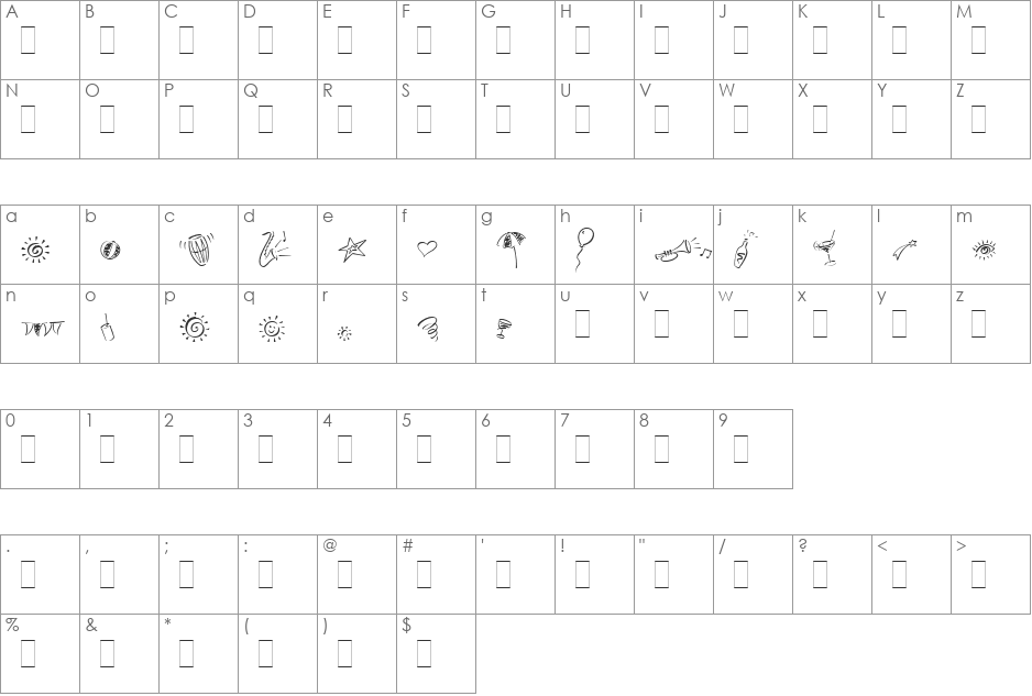 Party Pi LET font character map preview