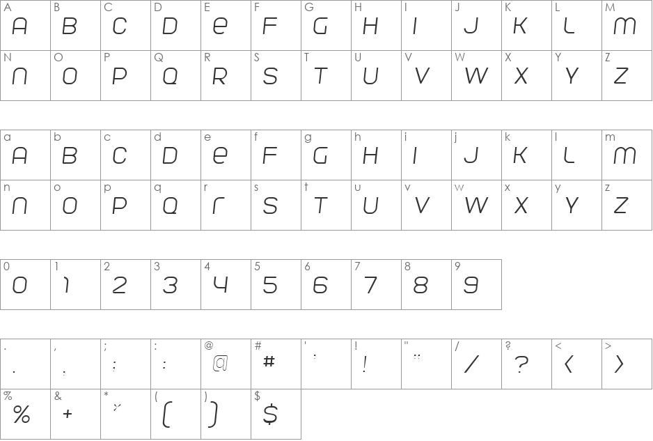 Parvoflavin font character map preview