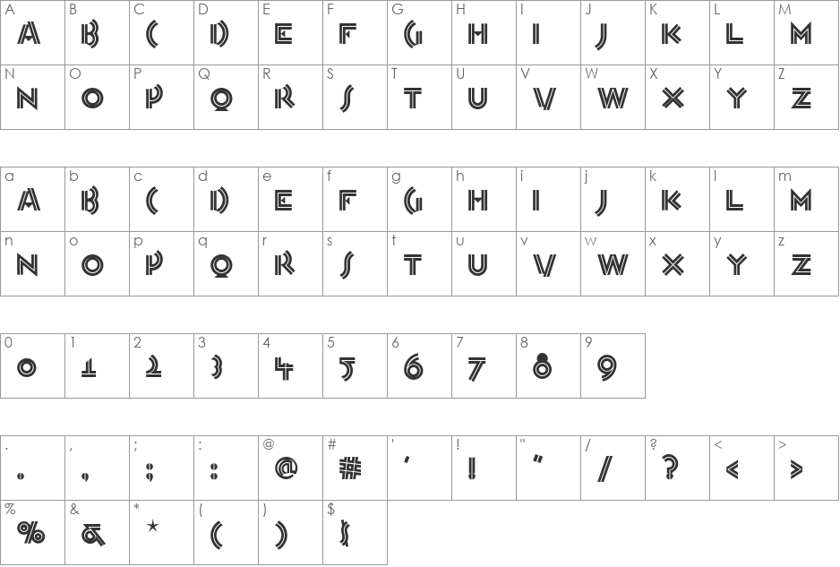 Pasadena Deco font character map preview