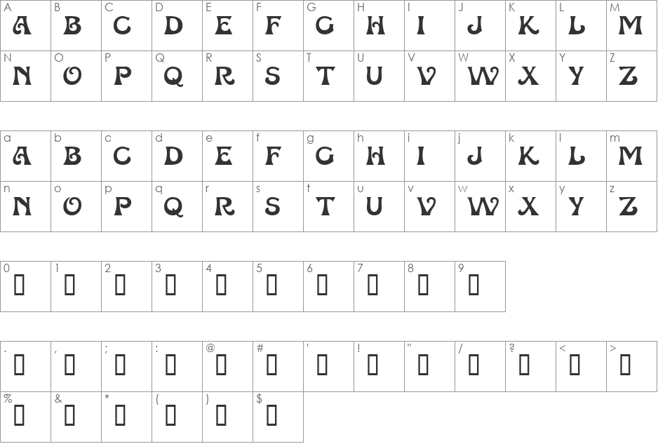 Pasdenom font character map preview