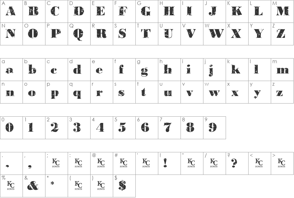Past Due font character map preview