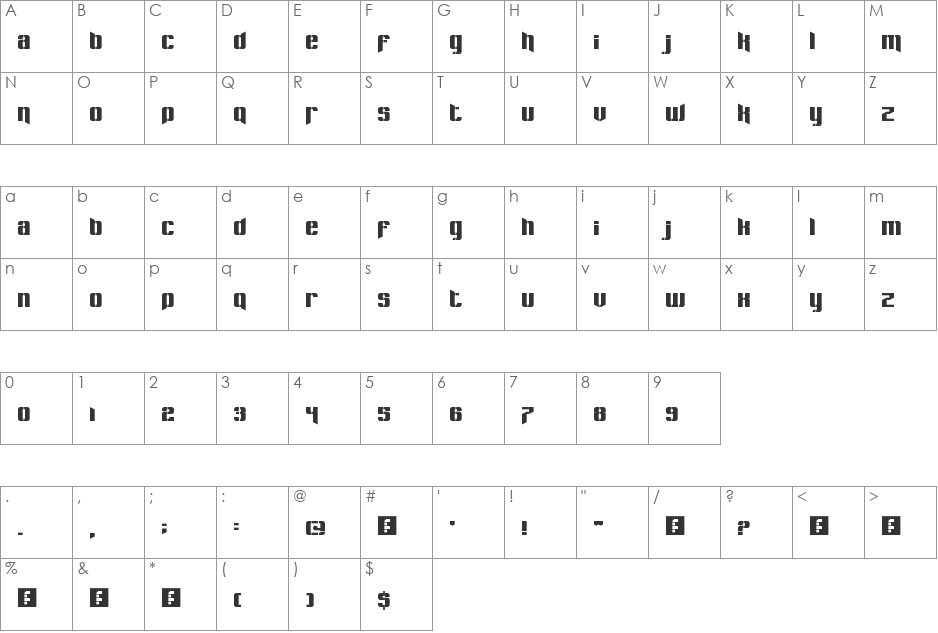 Pastcorps font character map preview