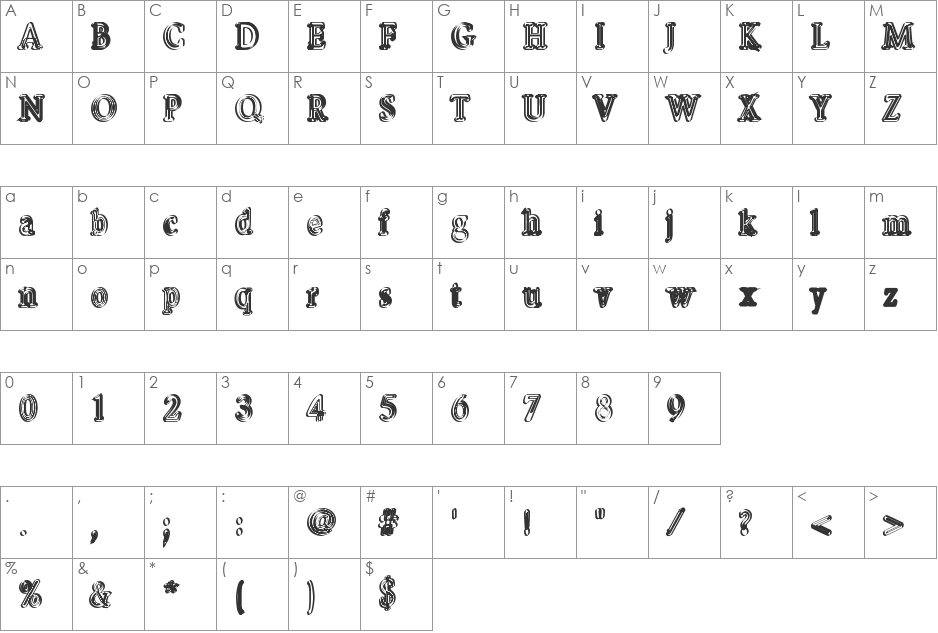 Pastohombre font character map preview