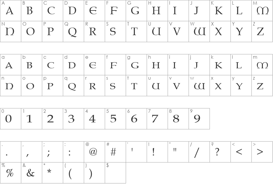 Paternoster AH font character map preview