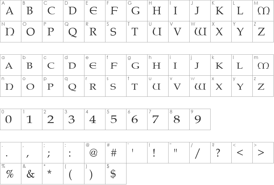Paternoster AH font character map preview