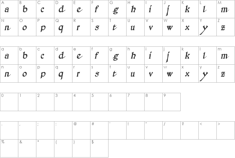 Pathway font character map preview