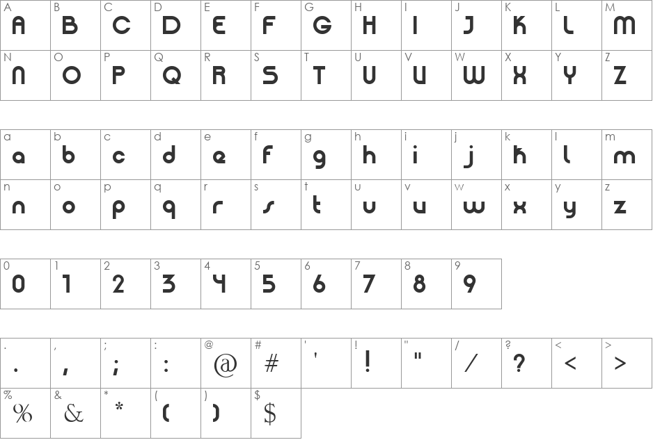 Patinio Basica font character map preview