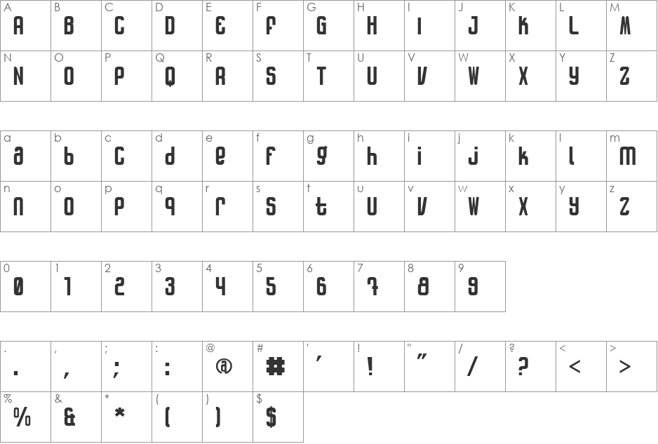 Patinio Rotulo font character map preview