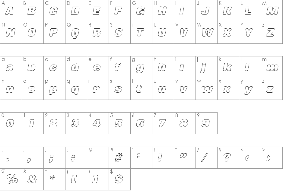 PatriciaBeckerOutline font character map preview