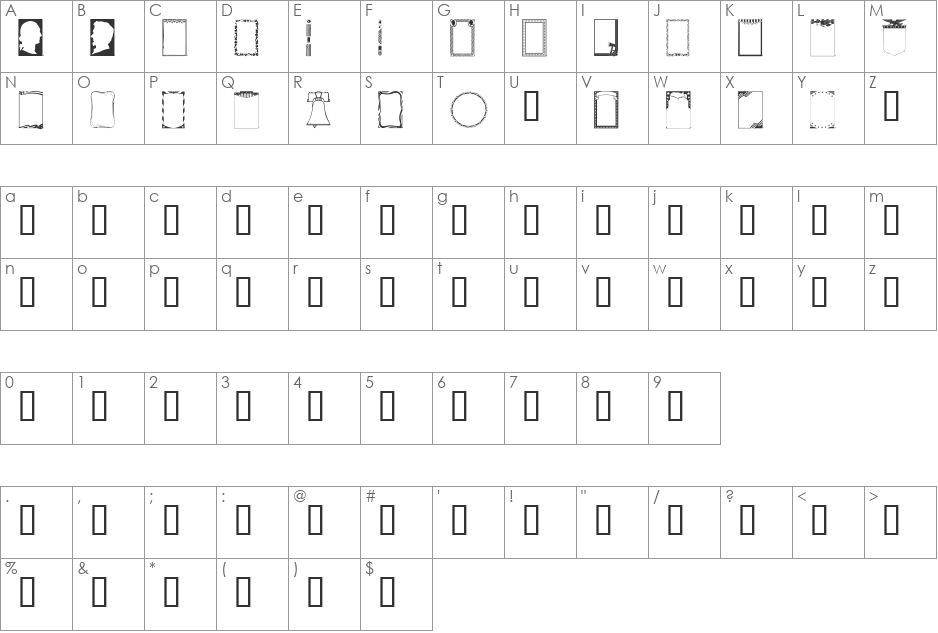 Patriot font character map preview