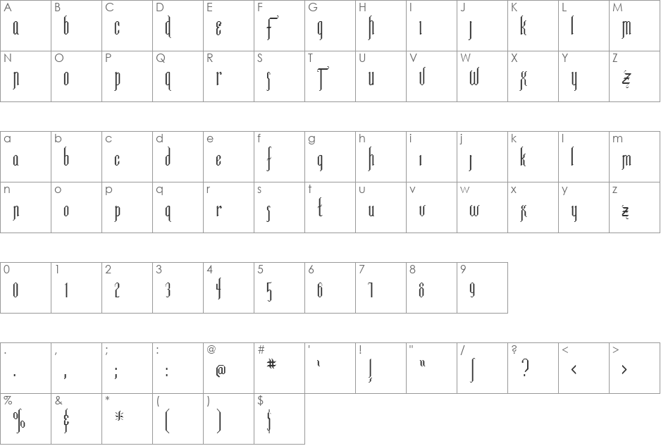 Patrouille font character map preview