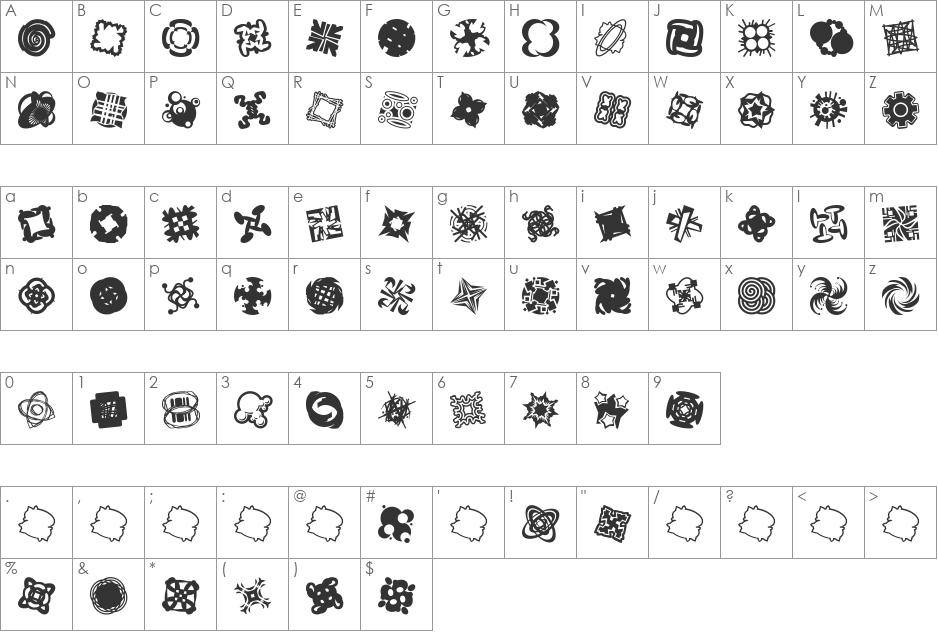 Patternalia font character map preview