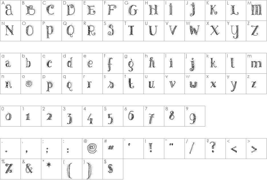 Patterns & Dots font character map preview
